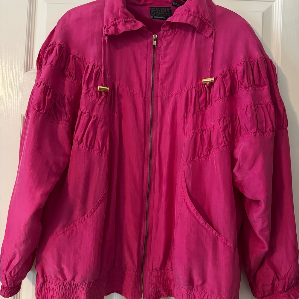 Vintage Mureli 100% Silk Pink Bomber Jacket